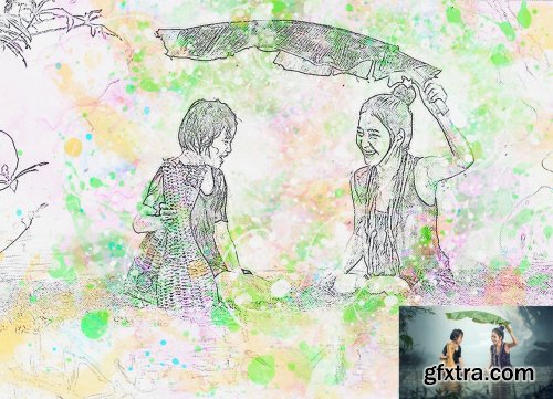 CreativeMarket - Watercolor Sketch Photoshop Action 5717421