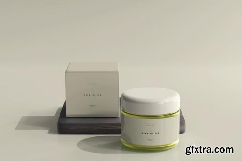 Cosmetic jar and box mockup