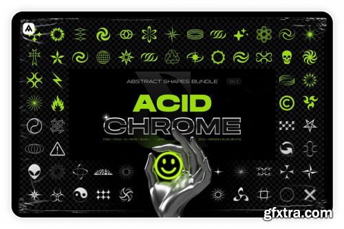 CreativeMarket - Acid & chrome abstract shapes bundle 6066106