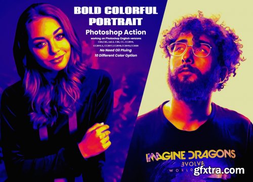 CreativeMarket - Bold Colorful Portrait PS Action 5890716