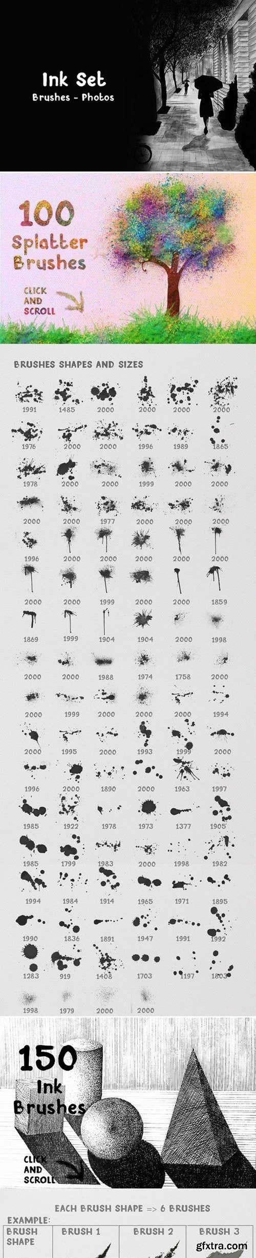 ink brushes for photoshop, 100 splatter brushes