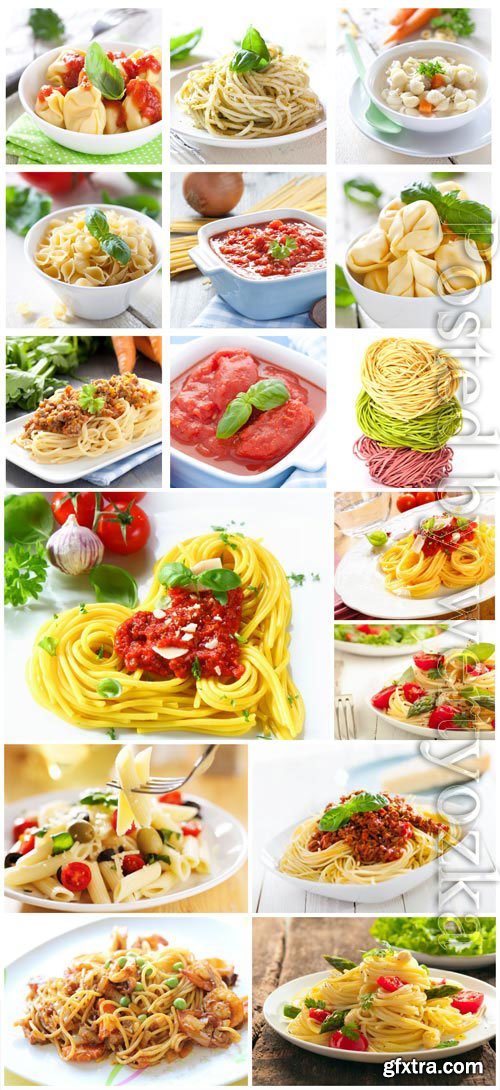 Types of pasta with vegetables stock photo