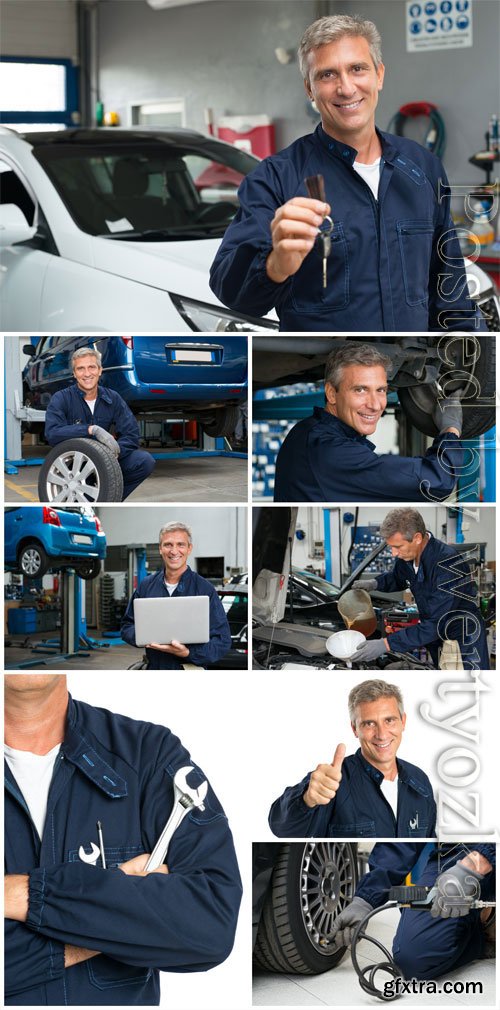 Auto mechanic at one hundred stock photo