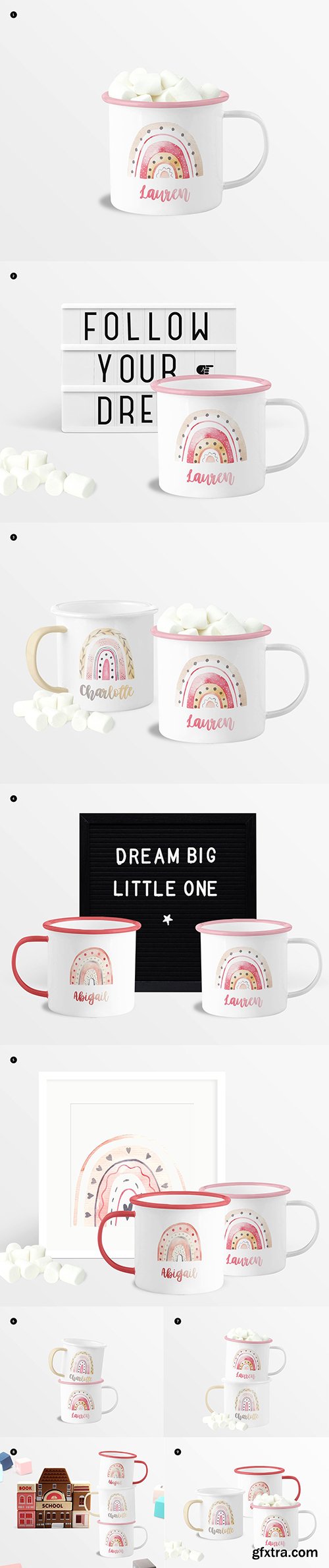 CreativeMarket - Enamel Mugs for Kids Mock-ups Set 5964098