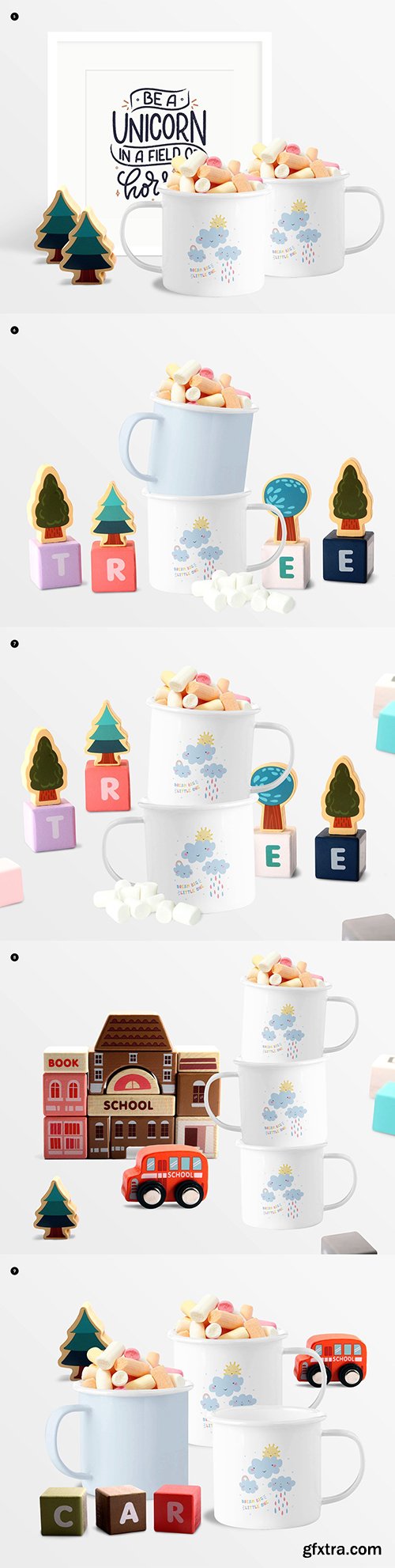 CreativeMarket - Enamel Mugs for Kids Mock-ups Set 5964098