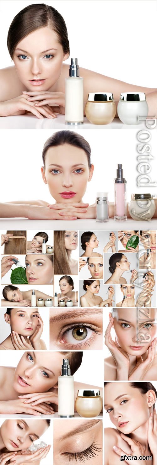 Girl and cosmetics concept stock photo