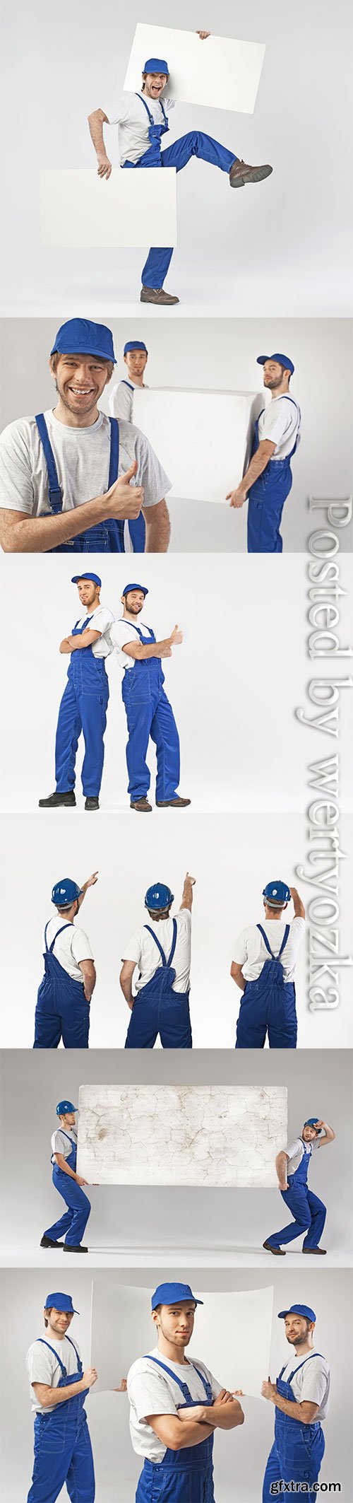 Men in work clothes stock photo