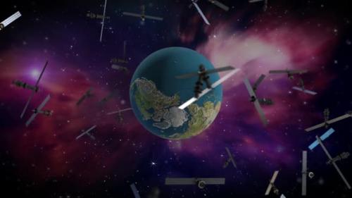 Videohive - Satellites Around Earth Loop - 32384878 - 32384878