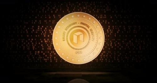 Videohive - Neo altcoin cryptocurrency golden coin loop on digital background - 32406795 - 32406795