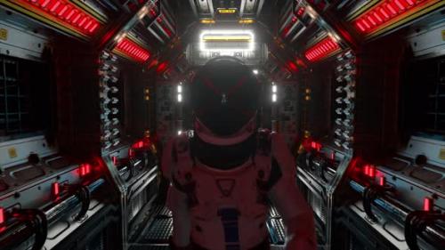 Videohive - Astronaut Walking in Spaceship Tunnel Scifi Shuttle Corridor - 32441614 - 32441614