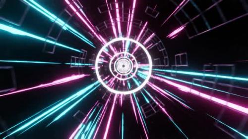 Videohive - Abstract Background Techno Sci Fi Tunnel Road in Outer Space with white rings and motion blur lines - 32417175 - 32417175