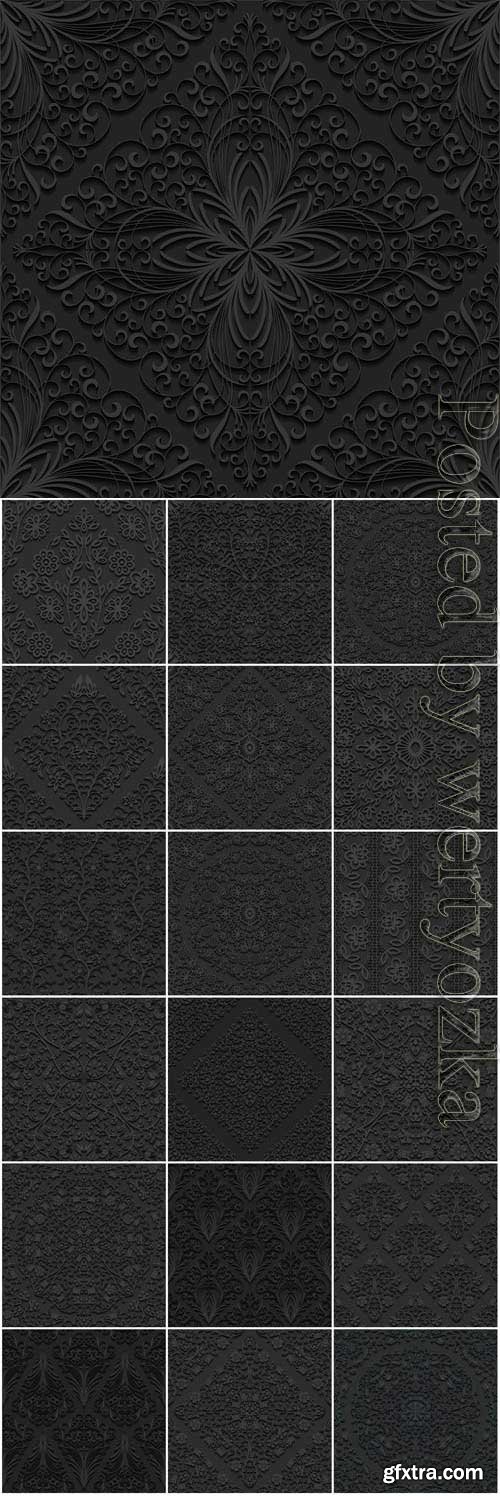 Black backgrounds with 3d patterns in vector