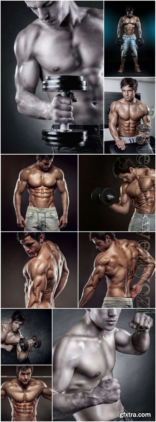 Muscular strong men stock photo