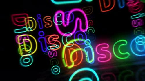 Videohive - Disco neon symbol 3d flight between - 32469419 - 32469419