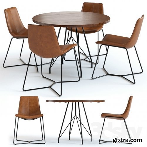 West Elm Jules Table and Slope Chairs 3D model