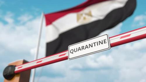Videohive - Opening Barrier with QUARANTINE Sign Against the Egyptian Flag - 32482075 - 32482075