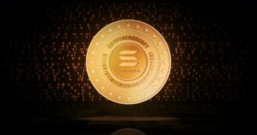 Videohive - Solana altcoin cryptocurrency golden coin loop on digital background - 32494749 - 32494749