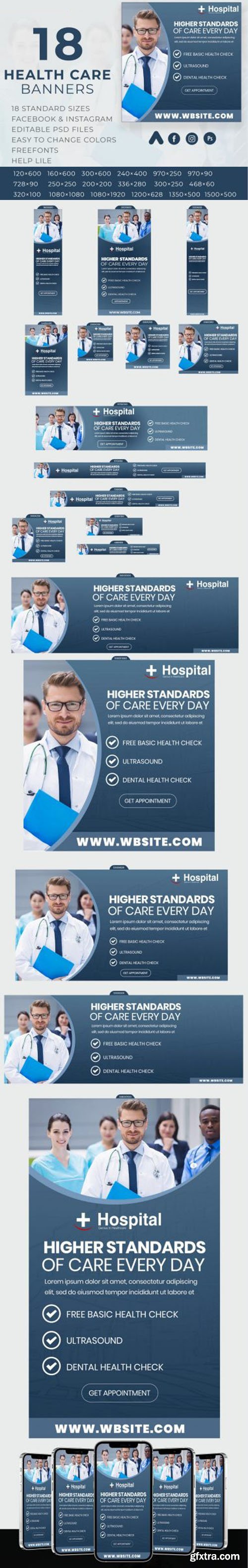 18 Hospitals and Healthcare Banners PSD Templates