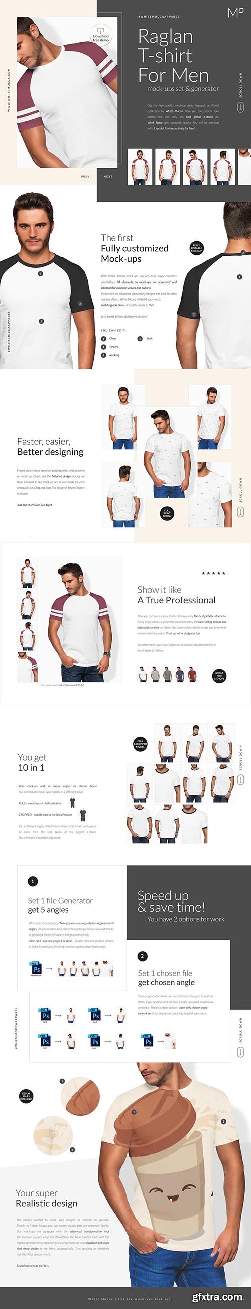 CreativeMarket - Men Raglan T-shirt Mock-ups Set 6197282