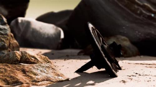 Videohive - Old Wooden Cart Wheel at Sand Beach - 32496825 - 32496825