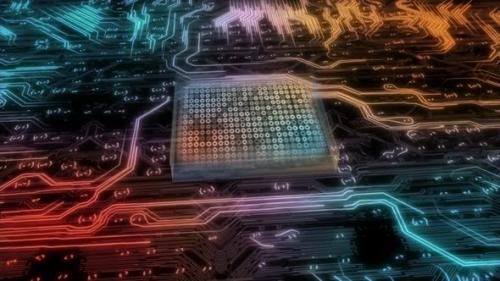 Videohive - Visualization of the Printed Circuit Board of the CPU Processor and the Processing of Data Bits - 32512434 - 32512434