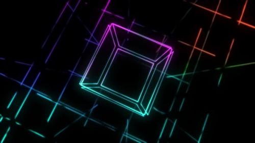 Videohive - Rotation of Cube and Neon Lines in Different Colors - 32512489 - 32512489