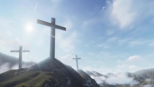 Videohive - Sunrise Behind Three Crosses 2K - 32514929 - 32514929