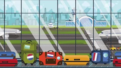 Videohive - Baggage with Flag of the Netherlands Stickers on Carousel - 32517691 - 32517691