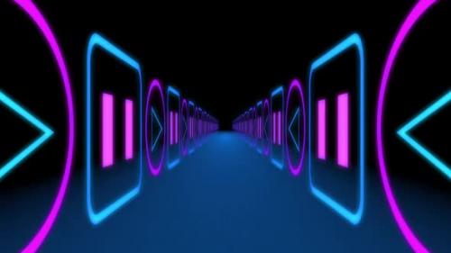 Videohive - Geometric Neon Lighting in the Room Made of Audio and Video Symbols and Icons - 32519511 - 32519511