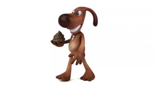 Videohive - Fun 3D cartoon dog walking with a poop - 32541800 - 32541800