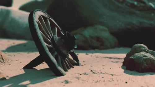 Videohive - Old Wooden Cart Wheel at Sand Beach - 32550342 - 32550342