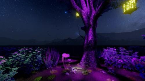 Videohive - Illuminated Tree and Flower Garden Milky Way View - 32553037 - 32553037