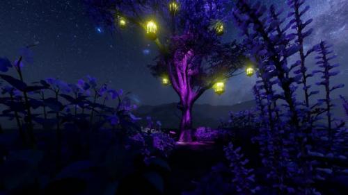 Videohive - Illuminated Tree and Flower Garden Milky Way View - 32553038 - 32553038