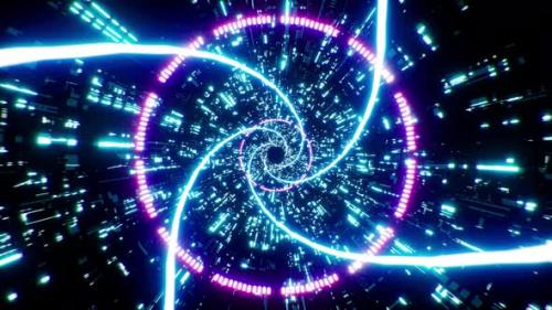 Videohive - Swirl Blue Line Rotation Scifi Tunnel Loop 4K - 32553180 - 32553180