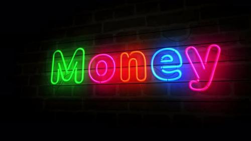 Videohive - Money neon on brick wall 3d - 32567116 - 32567116