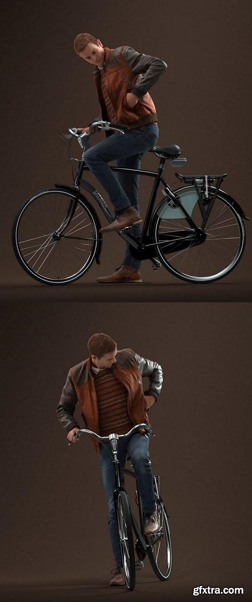 Guy With Bicycle Pre Posed 3D Model 3D model
