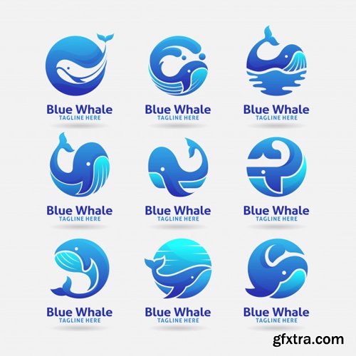 Collection of blue whale logo vector design