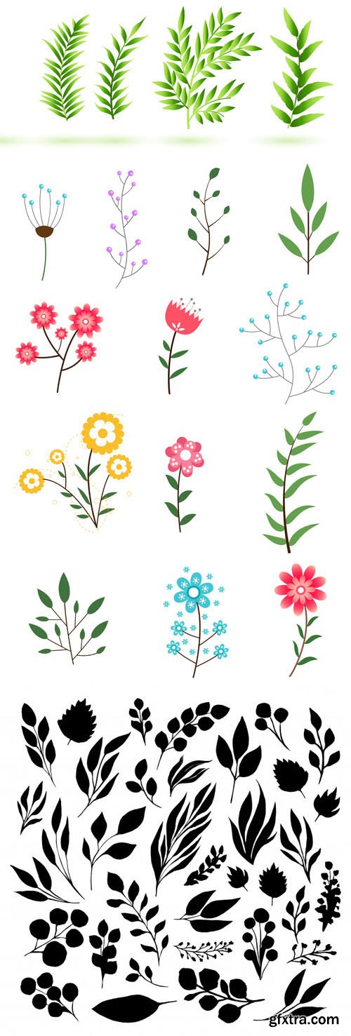 Collection of Plants, Leaves and Flowers Vector Templates