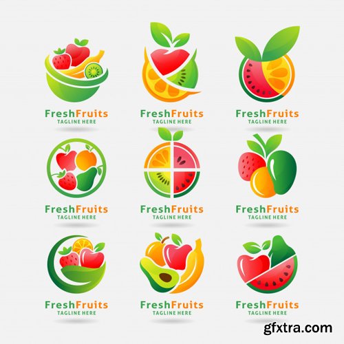 Collection of fresh fruits logo vector design