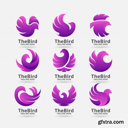 Collection of purple bird logo vector design