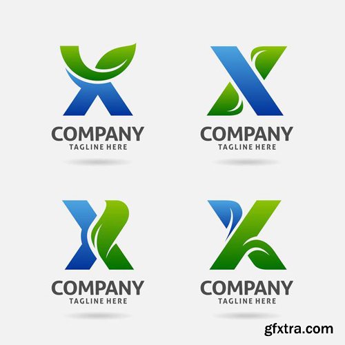 Set of letter x leaf logo vector design