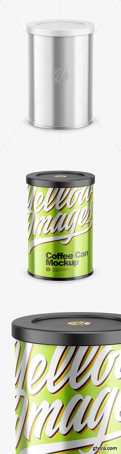 Coffee Tin Can with Glossy Metallic Finish Mockup 80612