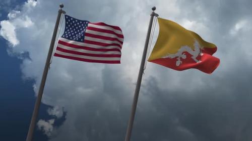 Videohive - Waving Flags Of The United States And The Bhutan 4K - 32601933 - 32601933