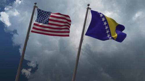 Videohive - Waving Flags Of The United States And The Bosnia And Herzegovina 4K - 32601937 - 32601937