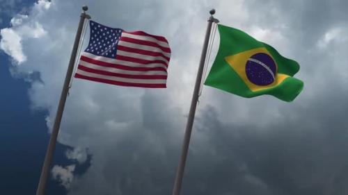 Videohive - Waving Flags Of The United States And The Brazil 2K - 32605824 - 32605824