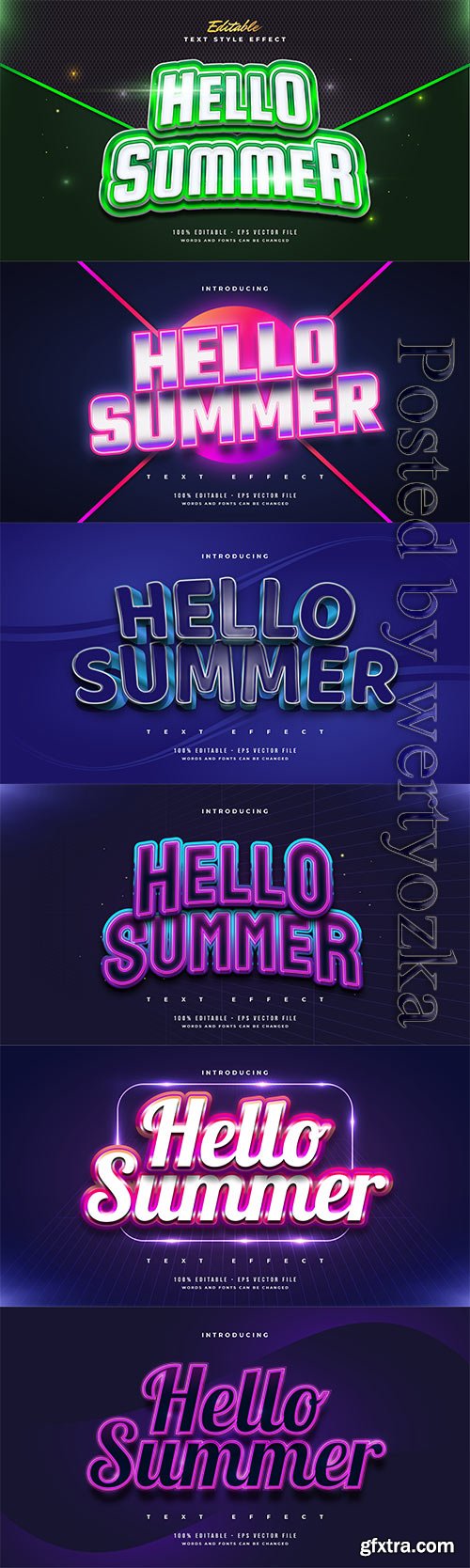 Hello summer 3d editable text style effect in vector vol 3