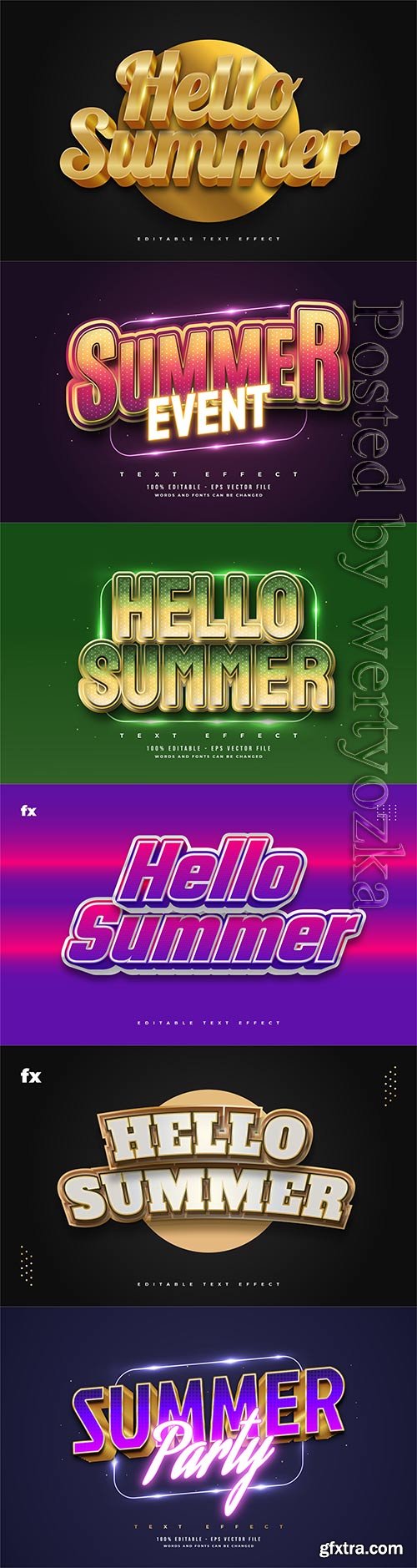 Hello summer 3d editable text style effect in vector vol 6