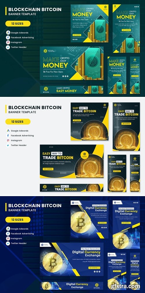 Cryptocurrency Bitcoin Banner Set Template