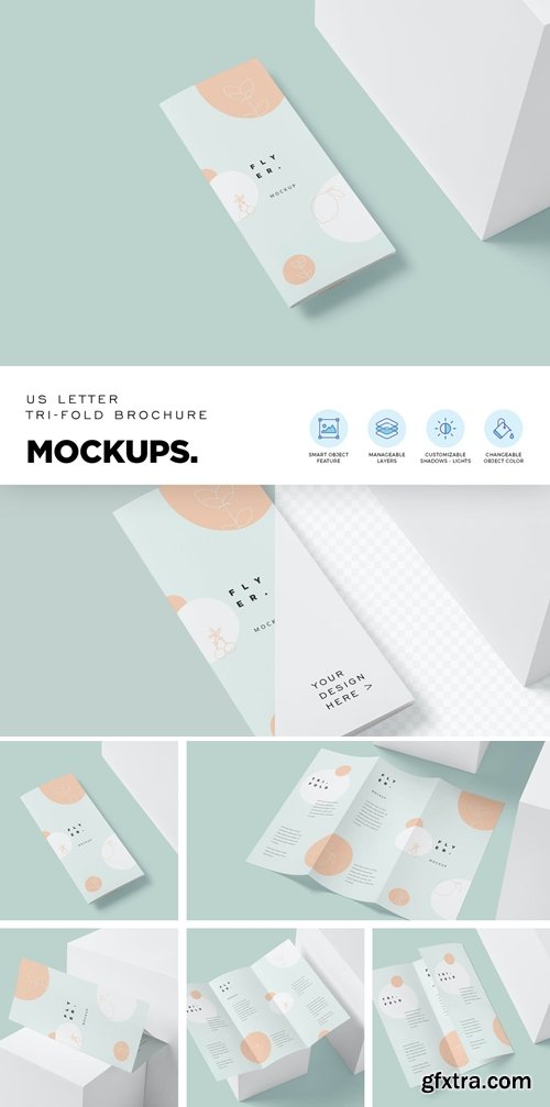 US Letter Trifold Brochure Mockups