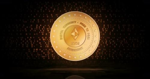 Videohive - Ethereum ETH cryptocurrency golden coin loop on digital background - 32615882 - 32615882